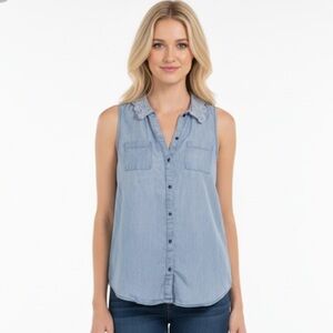 LC Lauren Conrad blue chambray sleeveless top size xsmall